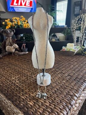 Jewel Kade Silver Tone Multi-Chain Necklace with Drop Charm Cluster